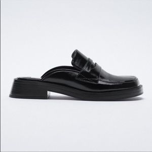 zara black patent leather mule loafers